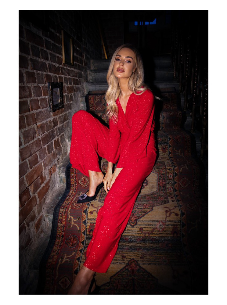 M720 Raštuotas kombinezonas su susiaučiamu viršumi - raudona