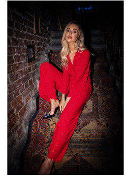 M720 Raštuotas kombinezonas su apjuosimu - raudona