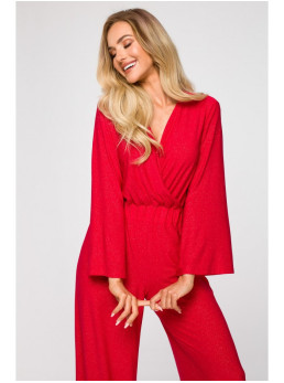 M720 Raštuotas kombinezonas su apjuosimu - raudona