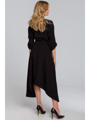 K086 Midi lenght dress with decorative buttons - black