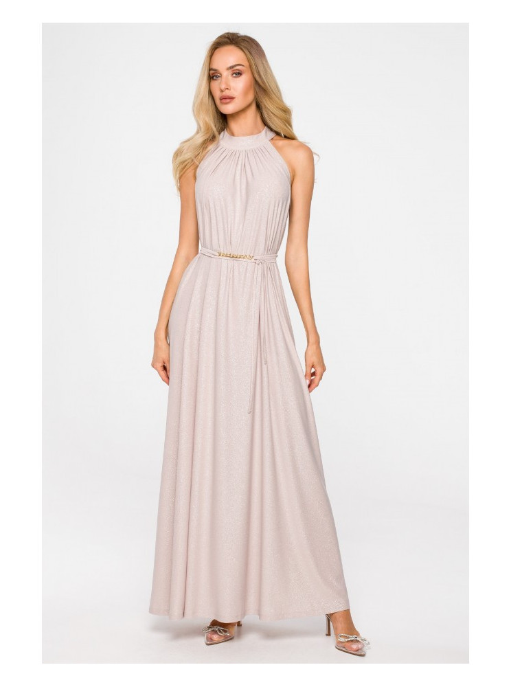 M721 Ilga suknelė atvira nugara - šampano