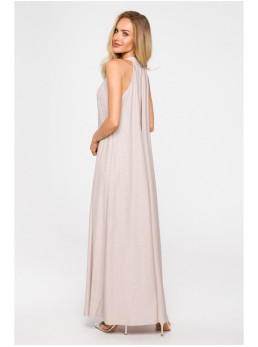M721 Ilga suknelė atvira nugara - šampano