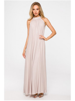 M721 Ilga suknelė atvira nugara - šampano