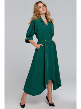 K086 Midi lenght dress with decorative buttons - green