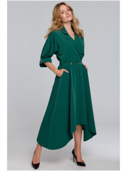 K086 Midi lenght dress with decorative buttons - green