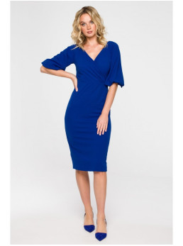 .K152 Surišama suknelė pūstomis rankovėmis - karališka mėlyna