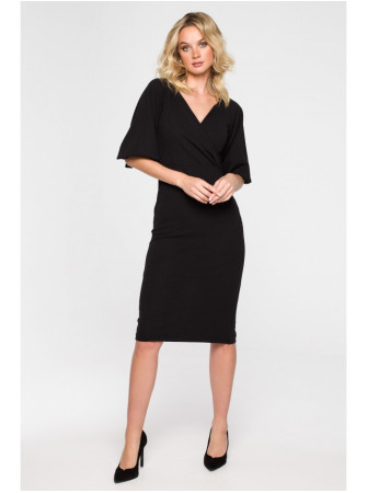 .K152 Surišama suknelė pūstomis rankovėmis - juoda