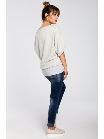 B048 Oversized blouse with a wrap detail - light grey
