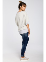 B048 Oversized blouse with a wrap detail - light grey
