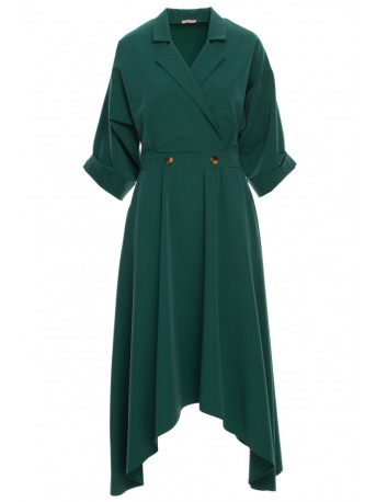 K086 Midi lenght dress with decorative buttons - green