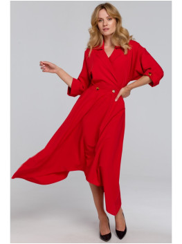 K086 Midi lenght dress with decorative buttons - red