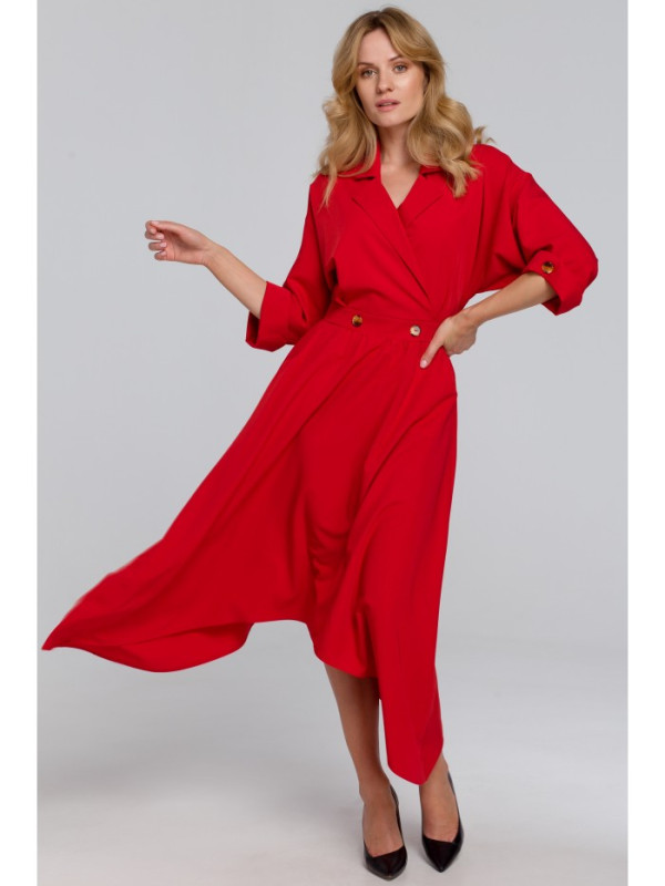 K086 Midi lenght dress with decorative buttons - red