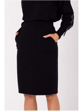 M728 Prigludęs sijonas su kišenėmis - juoda