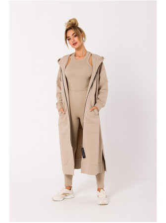 M729 Ilgas smėlinis švarkas su užtrauktuku - smėlio