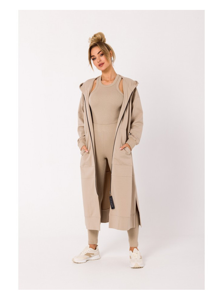 M729 Ilgas smėlinis švarkas su užtrauktuku - smėlio