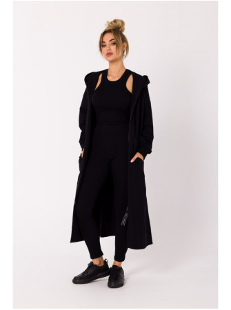 M729 Ilgas švarkas su užtrauktuku - juoda