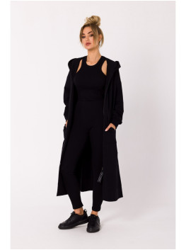 M729 Ilgas švarkas su užtrauktuku - juoda