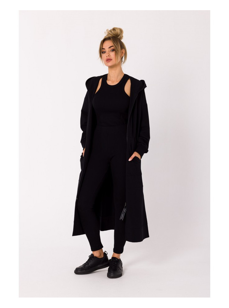 M729 Ilgas švarkas su užtrauktuku - juoda