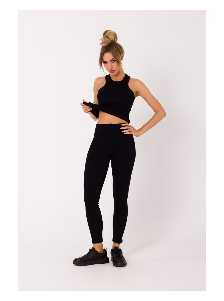 M734 Riebtos tekstūros trikotažinės tamprės - juoda