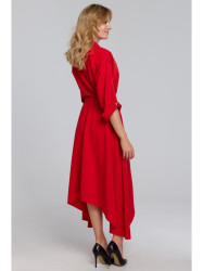 K086 Midi lenght dress with decorative buttons - red