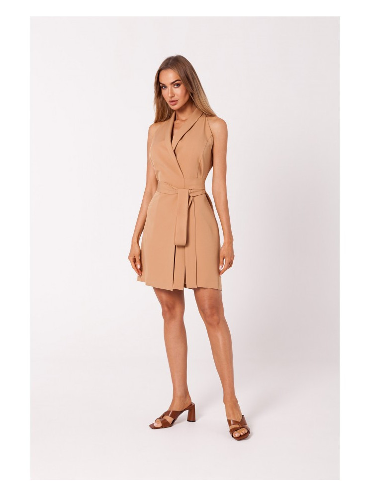 M747 Švarkelio tipo suknelė su dirželiu - karamelės