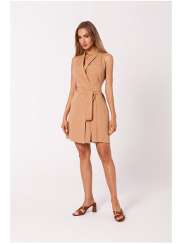 M747 Švarkelio tipo suknelė su dirželiu - karamelės