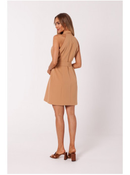 M747 Švarkelio tipo suknelė su dirželiu - karamelės