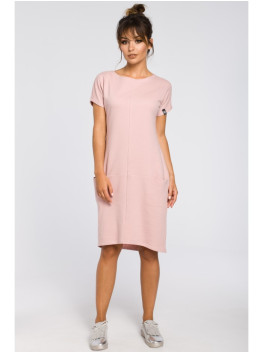 B050 Midi dress with in-seam pockets - powder