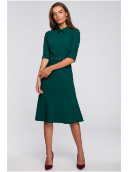 S231 Collar dres with a buckle belt - green