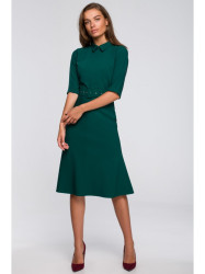 S231 Collar dres with a buckle belt - green