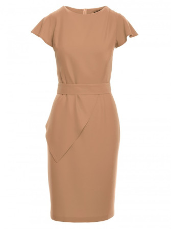 S336 Prigludusi suknelė su diržu - smėlio