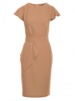 S336 Prigludusi suknelė su diržu - smėlio