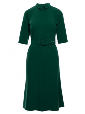 S231 Collar dres with a buckle belt - green