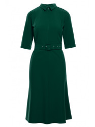 S231 Collar dres with a buckle belt - green