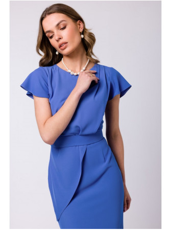 S336 Prigludusi suknelė su diržu - mėlyna