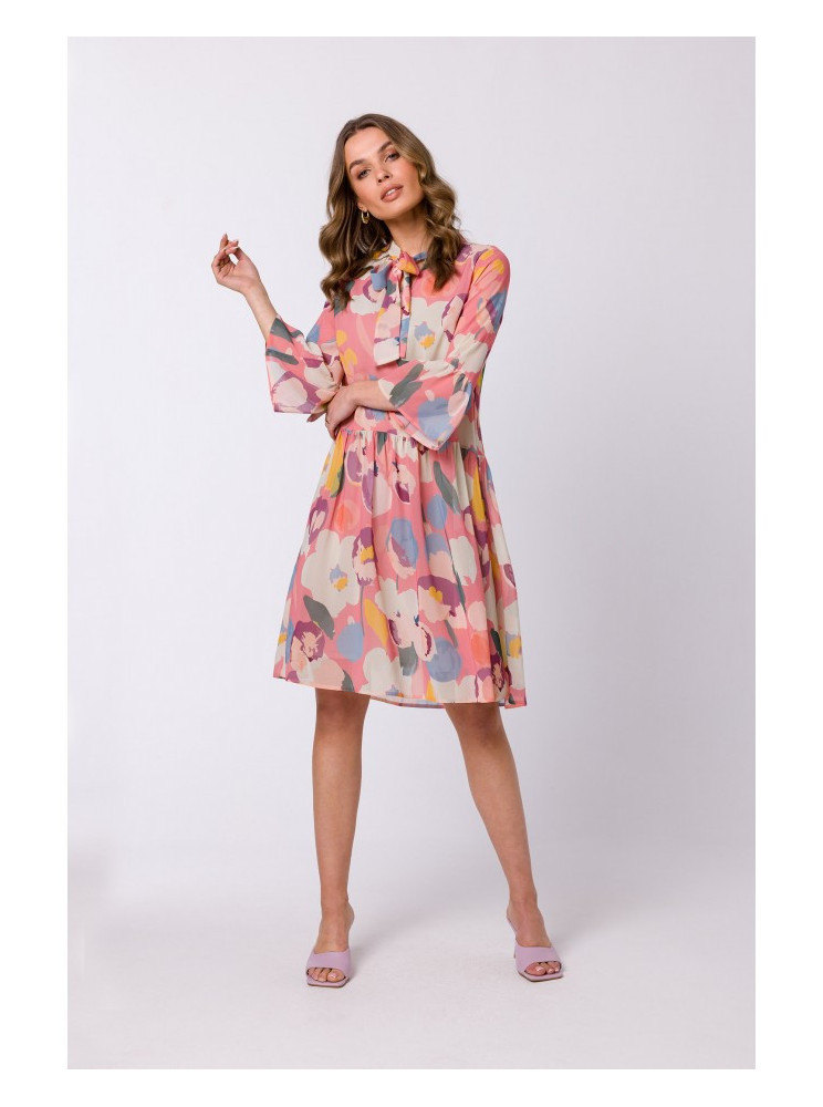 S337 Šifono suknelė su raišteliais prie kaklo - spalva