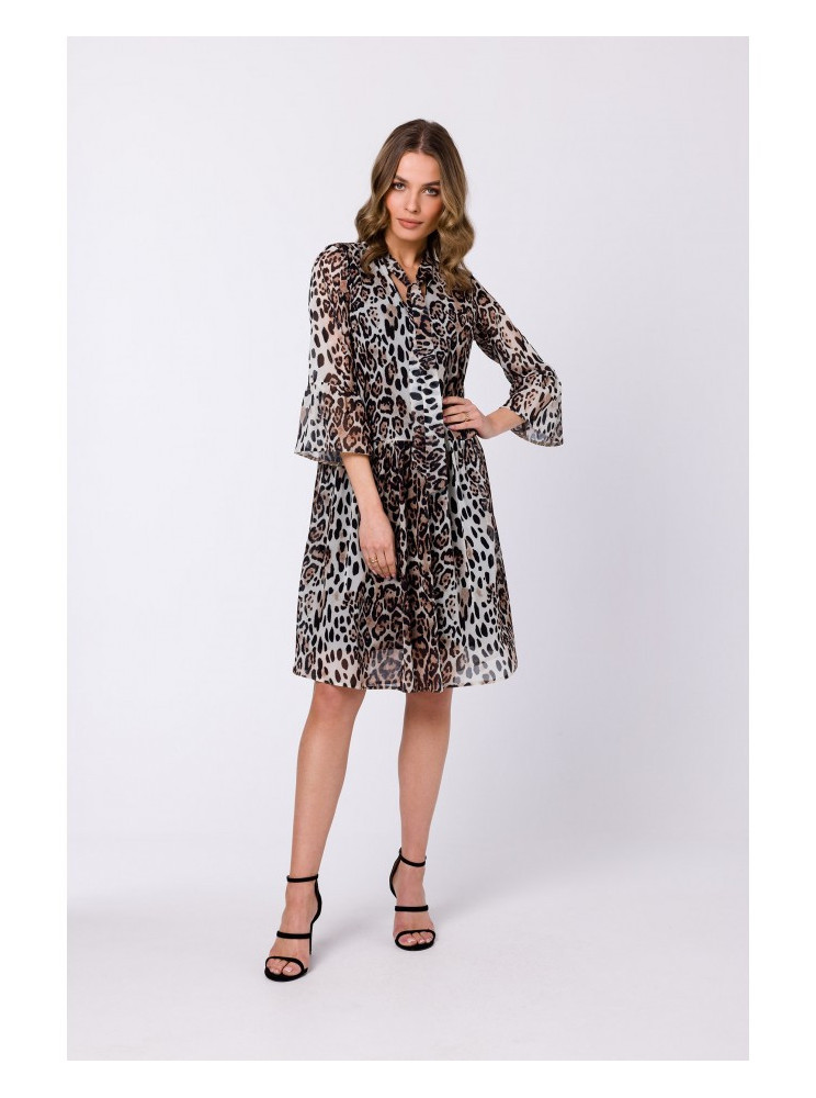 S337 Šifono suknelė su raišteliais prie kaklo - spalva