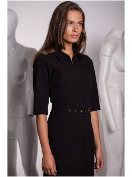 S231 Collar dres with a buckle belt - black