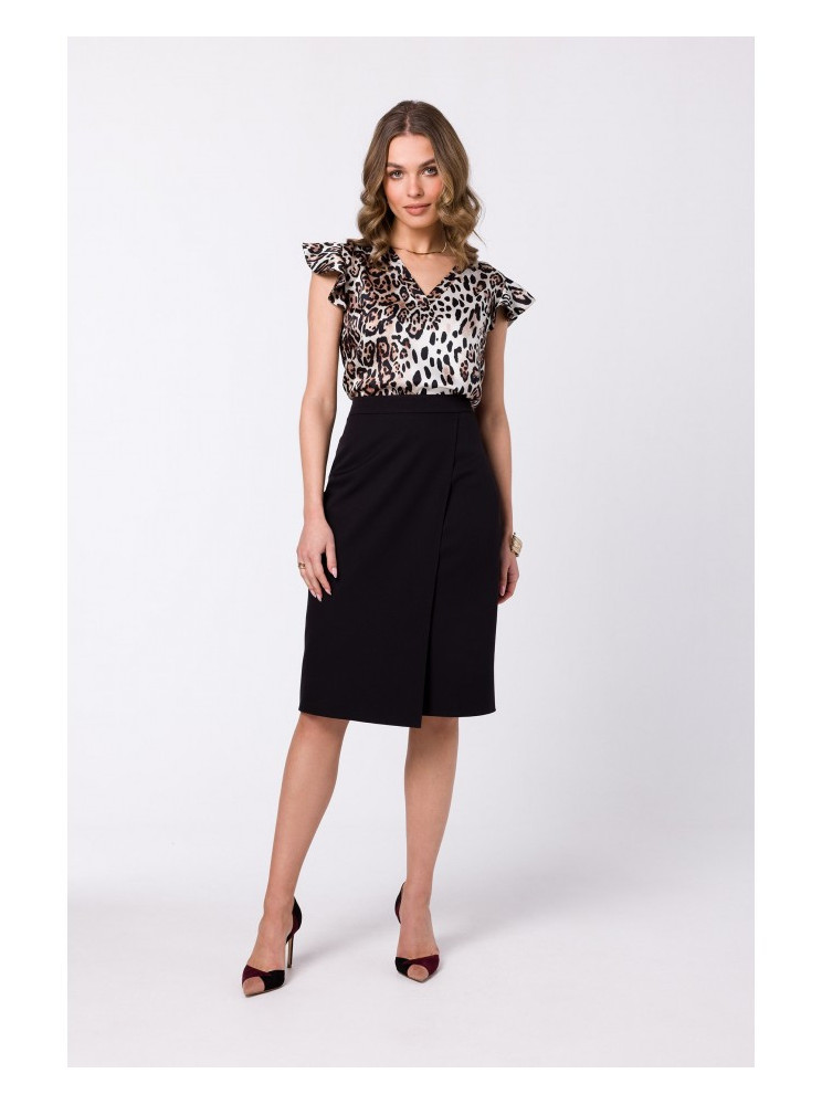 S343 A silueto sijonas su klostėmis - juoda