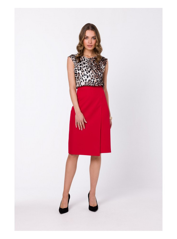 S343 A silueto sijonas su klostės imitacija - raudona