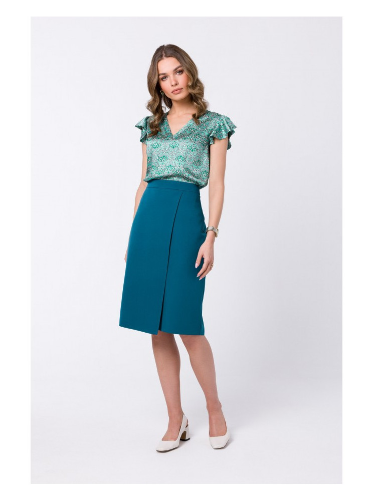 S343 A silueto sijonas su klostėmis - oceanblue