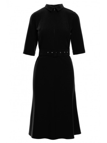 S231 Collar dres with a buckle belt - black