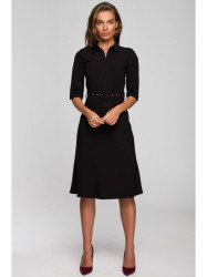 S231 Collar dres with a buckle belt - black