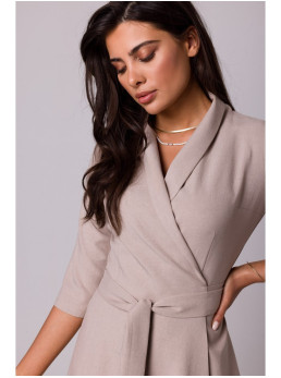 B255 Suvyniojama suknelė su šaline apykakle - smėlio