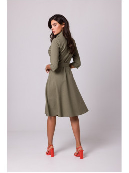 B255 Siaučiamojo stiliaus suknelė su šaline apykakle - alyvuogių