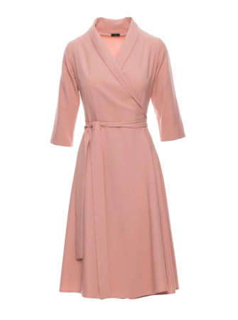 B255 Rožinė suknelė-siaučiamas su šaline apykakle - rožinė