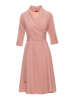 B255 Rožinė suknelė-siaučiamas su šaline apykakle - rožinė