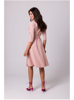 B255 Rožinė suknelė-siaučiamas su šaline apykakle - rožinė