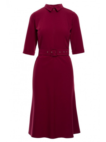 S231 Collar dres with a buckle belt - maroon