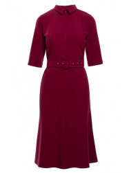 S231 Collar dres with a buckle belt - maroon